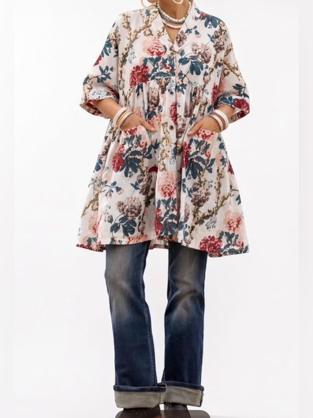 Zinnia Pearl Aria Tunic in Rosewood Garden